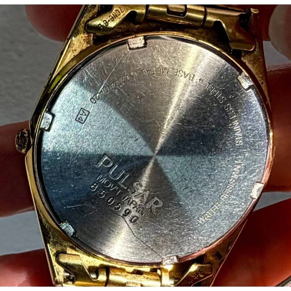 Vintage Pulsar President Mens Watch 35mm Day Gold Tone V744-0A20 New Battery 7